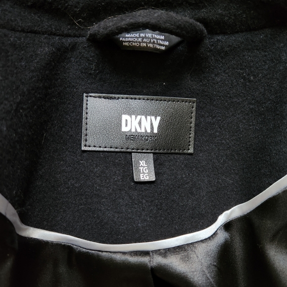 DKNY Black Wool Coat Womens Xl Long Zipper Pockets Button - Picture 7 of 14